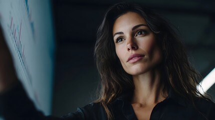 Naklejka premium Businesswoman presenting data in a modern office setting