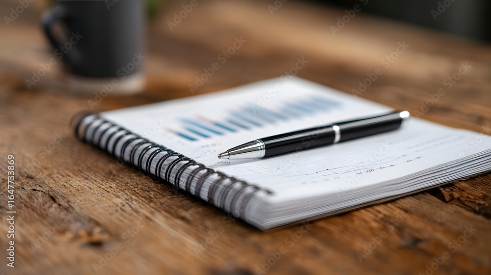 Poster a business plan laid out on a notebook with data graphs and charts long title a detailed business pl