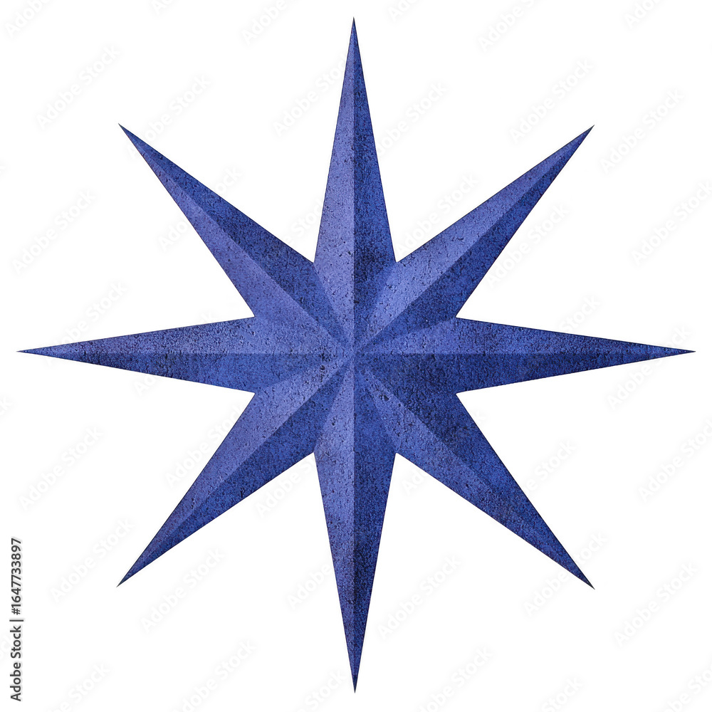 Aufkleber blue star with eight sharp points, featuring textured surface that adds depth and dimension. this de
