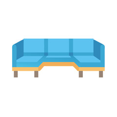 Isolated modern blue couch on a black background in a flat style