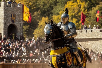 medieval knights jousting in tournament arena