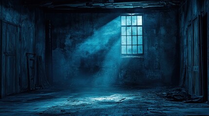 Dim, abandoned room with a single window