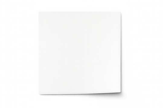 Blank white sticky note with curled edge casting delicate shadow against translucent surface