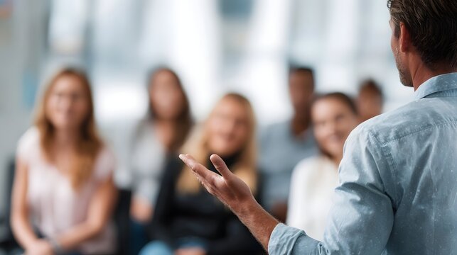 Business coach giving a seminar to an attentive audience in a classroom setting - Powered by Adobe