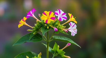 Colorful four o'clock flowers blooming in summer garden nature floral photography art