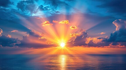 Fototapeta premium Dramatic sunset over a vast ocean