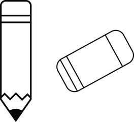Simple Pencil and Eraser Outline Illustration Set