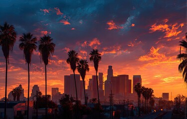 City skyline at vibrant sunset