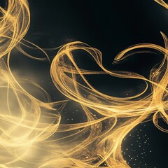 Abstract background with glowing golden energy waves, shimmering particles, and elegant light trails on dark space