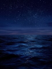 a dark blue ocean with a few stars in the sky