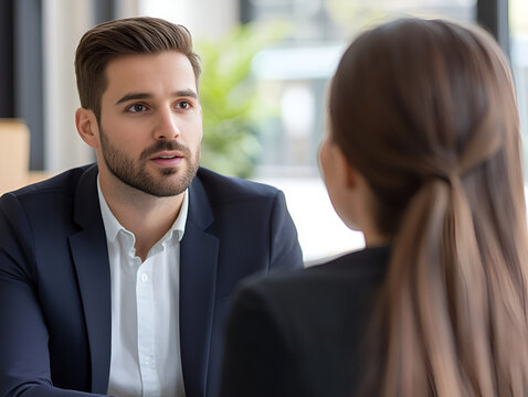 An overconfident applicant mansplaining to a female interviewer.