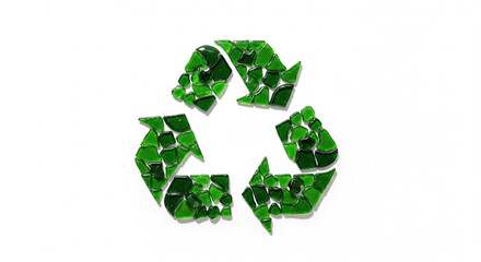 Eco symbol created from green stone representing recycling, renewable energy, and sustainable resource management