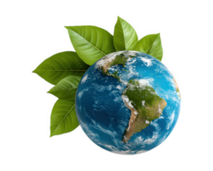 Earth globe with green leaves, sustainability, environmental conservation, climate action, and eco friendly concept, promoting nature protection and global awareness
