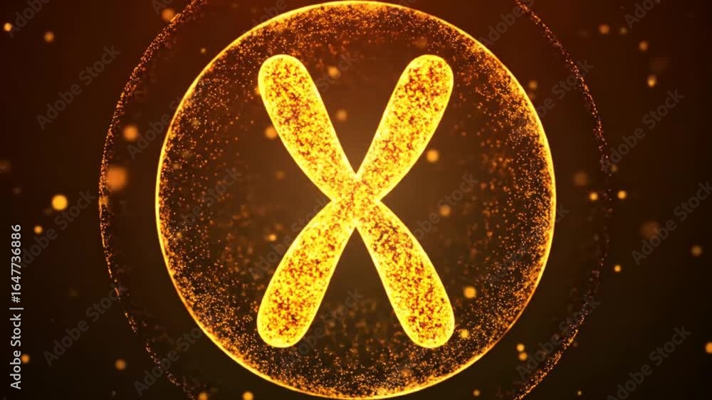 Aufkleber glowing x symbol in circle with particle effects on dark background