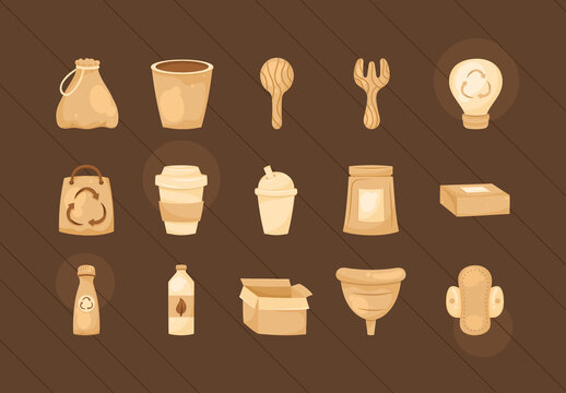 Beige Sustainable Living Designs Eco Reusable Zero Waste Illustrations Set