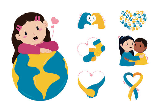 Colorful Down Syndrome Day Awareness Support Illustrations Set