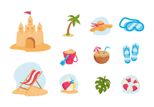 Colorful Beach Designs Summer Holiday Illustrations Set