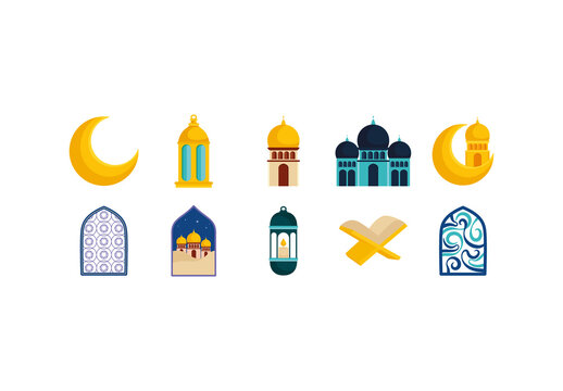 Colorful Ramadan Designs Islamic Culture Illustrations Set