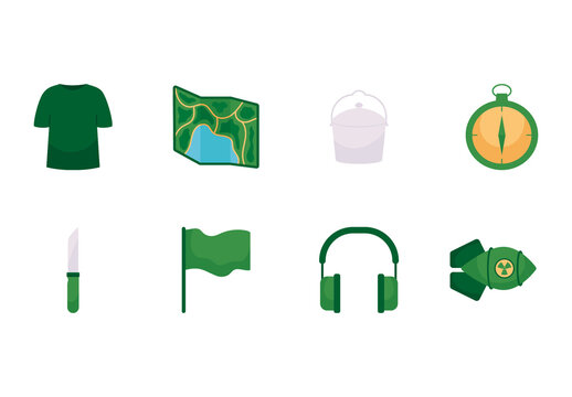 Green Military Equipment Designs Army Illustrations Collection