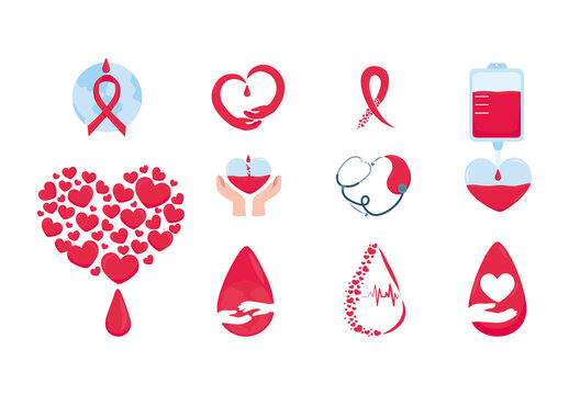Red And Blue World Hemophilia Day Illustrations Awareness Blood Health Illustrations Set