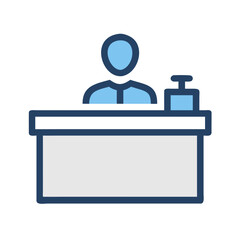 Receptionist at counter stock image, simple vector graphic on black background