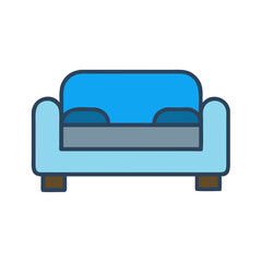 Modern blue couch illustration isolated on black background, interior design element