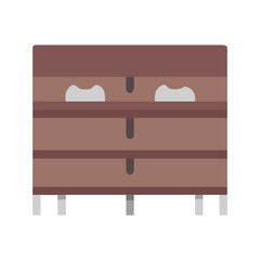 Illustration of a wooden cupboard with contents on its shelves on black backdrop