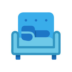 Modern minimalist chair in shades of blue against black backdrop providing comfy seating