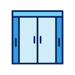 Illustration of automatic sliding doors commonly found in commercial building entrances.