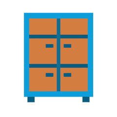 Pixel art wardrobe with blue trim on a black background creates retro design