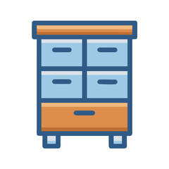 Illustration of a stylized cabinet with drawers for storage in isometric style