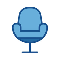 Blue chair with black background. Minimalist design furniture illustration