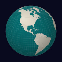 Belize on the map. Globe centered to Belize. Country location on the world map. Teal Pale Mint color palette. Globe with countries, meridians and parallels. Classy vector illustration.