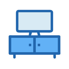 Stylized TV with Cabinet in Blue Tones on Black Background