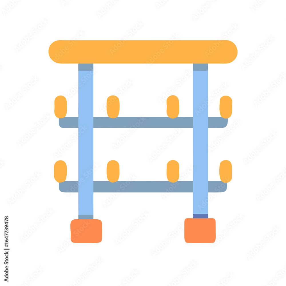 Aufkleber stylized flat icon of a simple shelf with hooks against black background