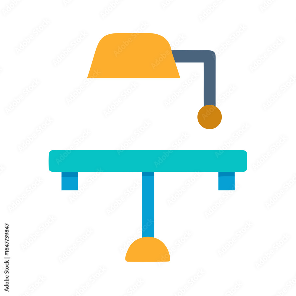 Poster flat illustration of a retro table with a table lamp on black background