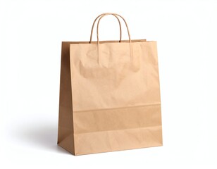 Simple brown paper shopping bag on white background.