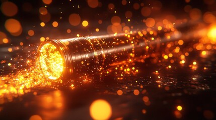 Fiery metallic cylinder, glowing with golden sparks