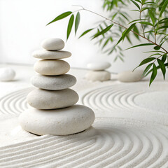 Obraz premium pebbles stacked in balance white zen concept