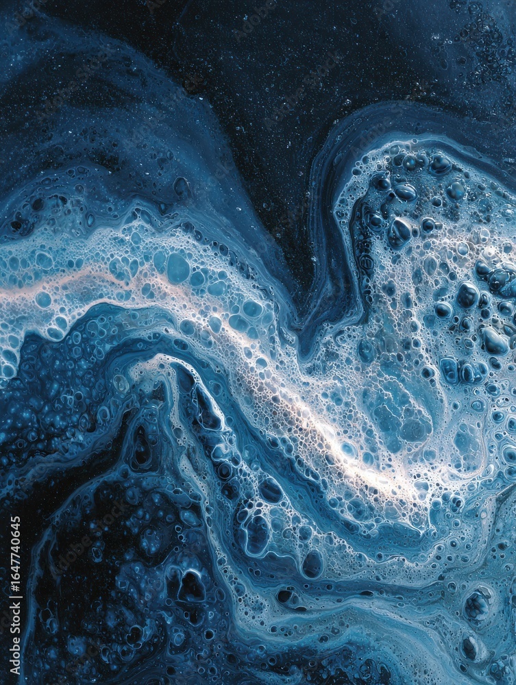 Aufkleber intense dark and light blue ink swirls with speckles of white creating an abstract oceanic texture w