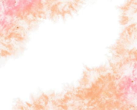 Soft watercolor background with peach and pink tones, creating an elegant abstract border on white textured paper. Perfect for wedding invitations, branding, greeting cards, and artistic projects