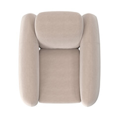 Modern Sculptural Upholstered Armchair, Light Beige Fabric, Legless Design, Top View 3D Render