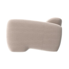 Modern Sculptural Upholstered Armchair, Light Beige Fabric, Legless Design, Side View 3D Render