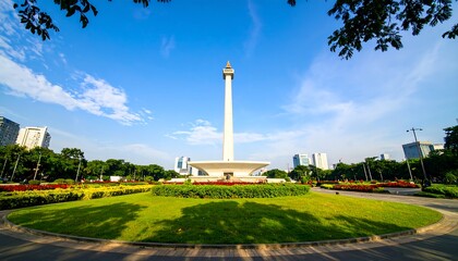 Monumental landmark bathed in sunlight