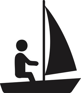 Vector graphic icon of a person sailing a small boat, a symbol for recreation, leisure, and maritime activity.
