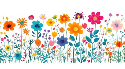 Colorful Hand - Drawn Wildflower Border for Design Projects 