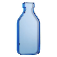 3D Render of Blue Glass Bottle, Transparent Glass Bottle, Clear Container, Transparent Design, Water bottle, transparent liquid