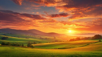 Sunrise over rolling hills