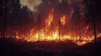 Forest ablaze in fiery inferno