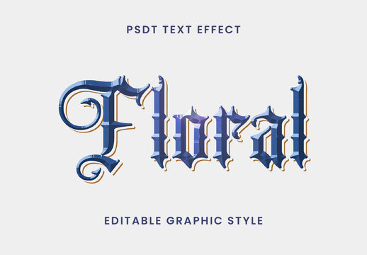 Blue Flat Victorian Font Floral Vintage Gothic Medieval Text Effect
